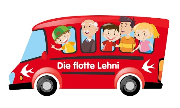 Roter Bus mit Fahrgästen (Zeichnung)